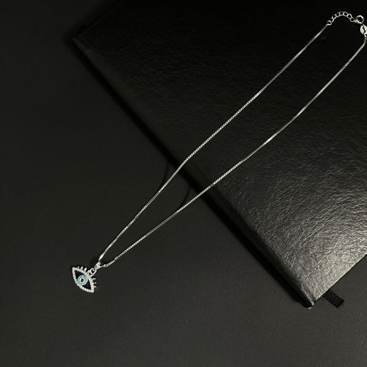 Silver Diamond Evil Eye Pendant Necklace for Women
