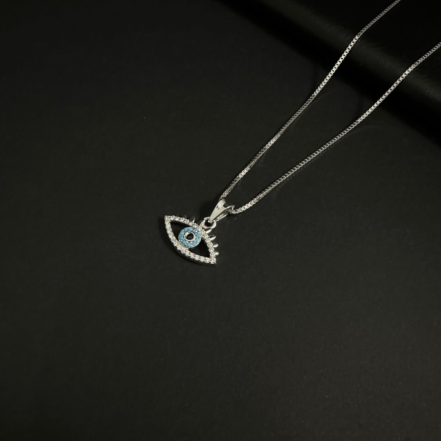 Silver Diamond Evil Eye Pendant Necklace for Women