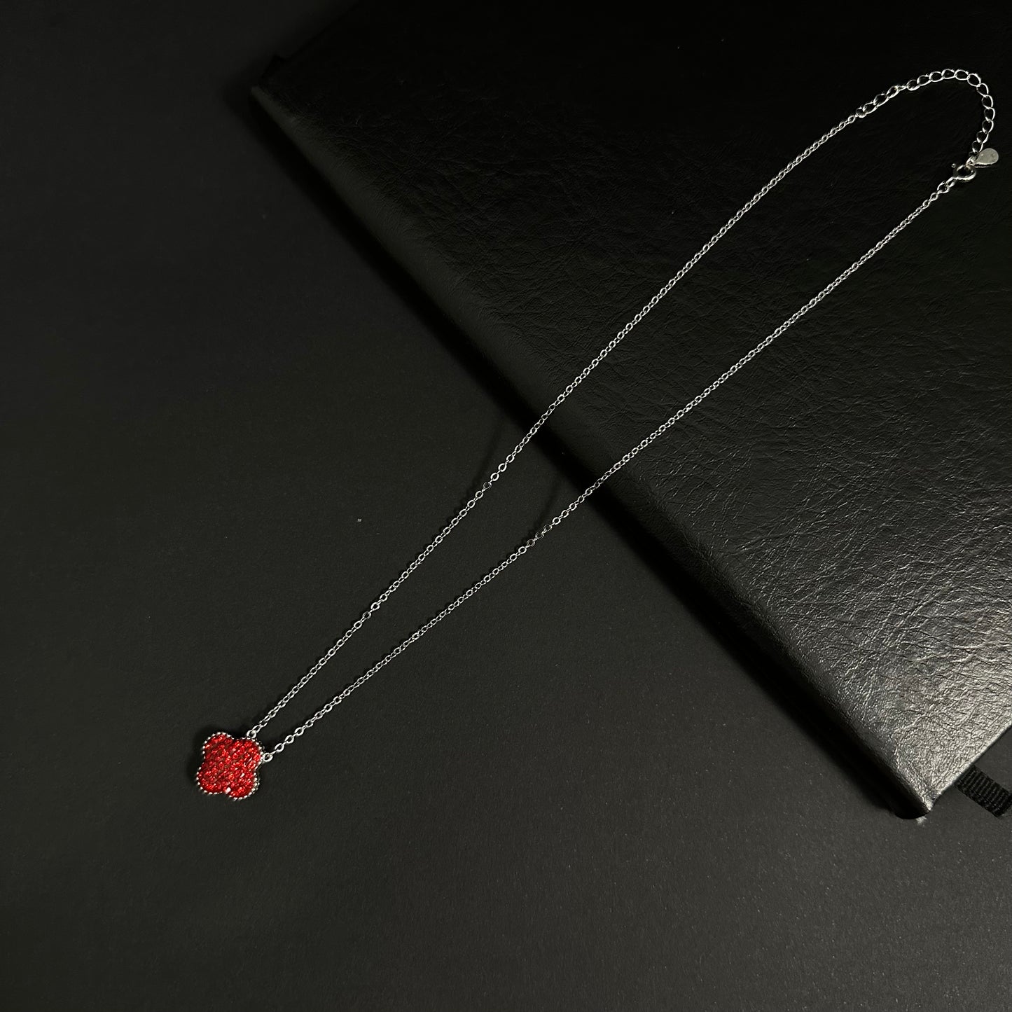Silver Red Crystal Floral Pendant Necklace for Women