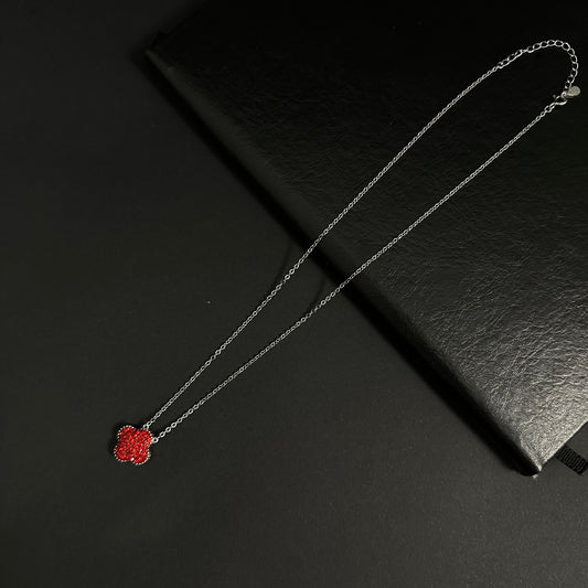 Silver Red Crystal Floral Pendant Necklace for Women