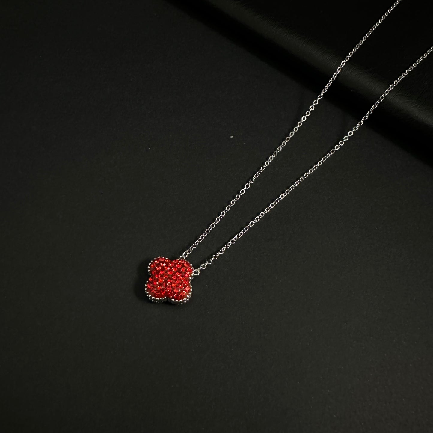 Silver Red Crystal Floral Pendant Necklace for Women