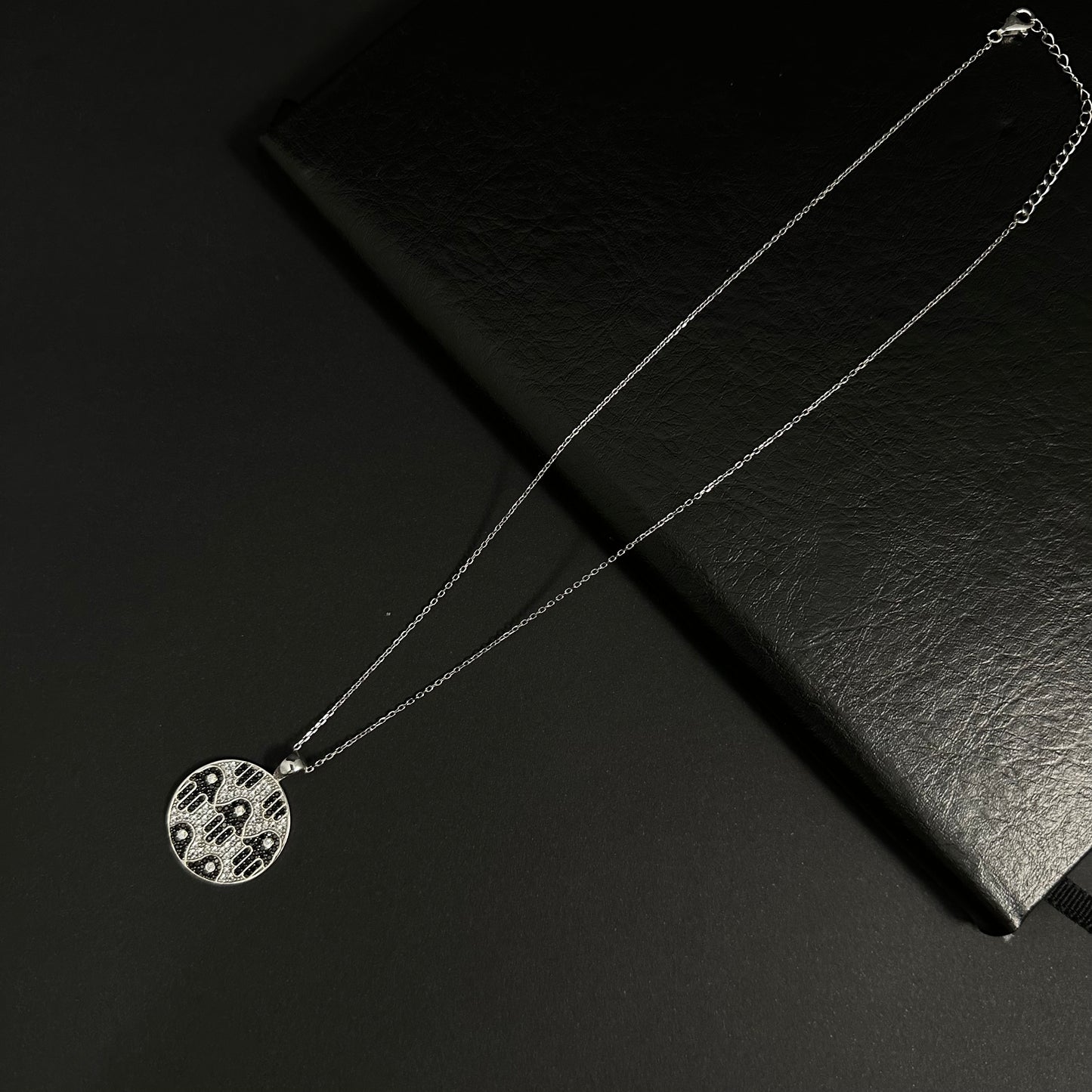 Silver Black Diamond Round Pendant Necklace for Women