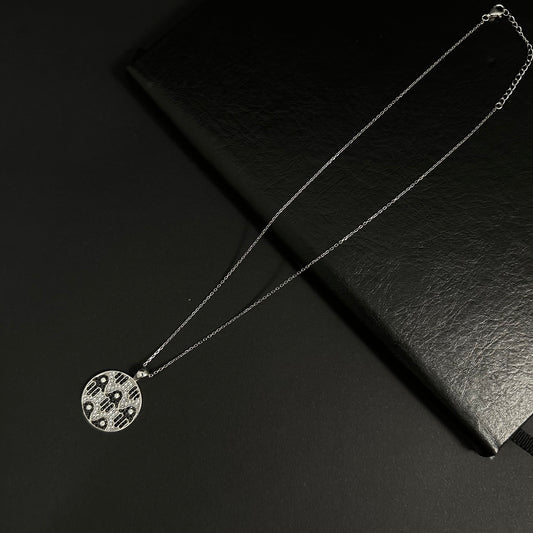 Silver Black Diamond Round Pendant Necklace for Women