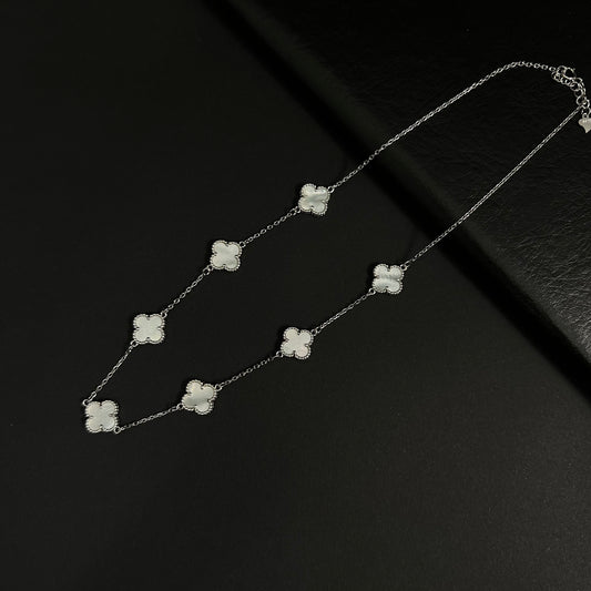 Silver White Clover Station Necklace for Women