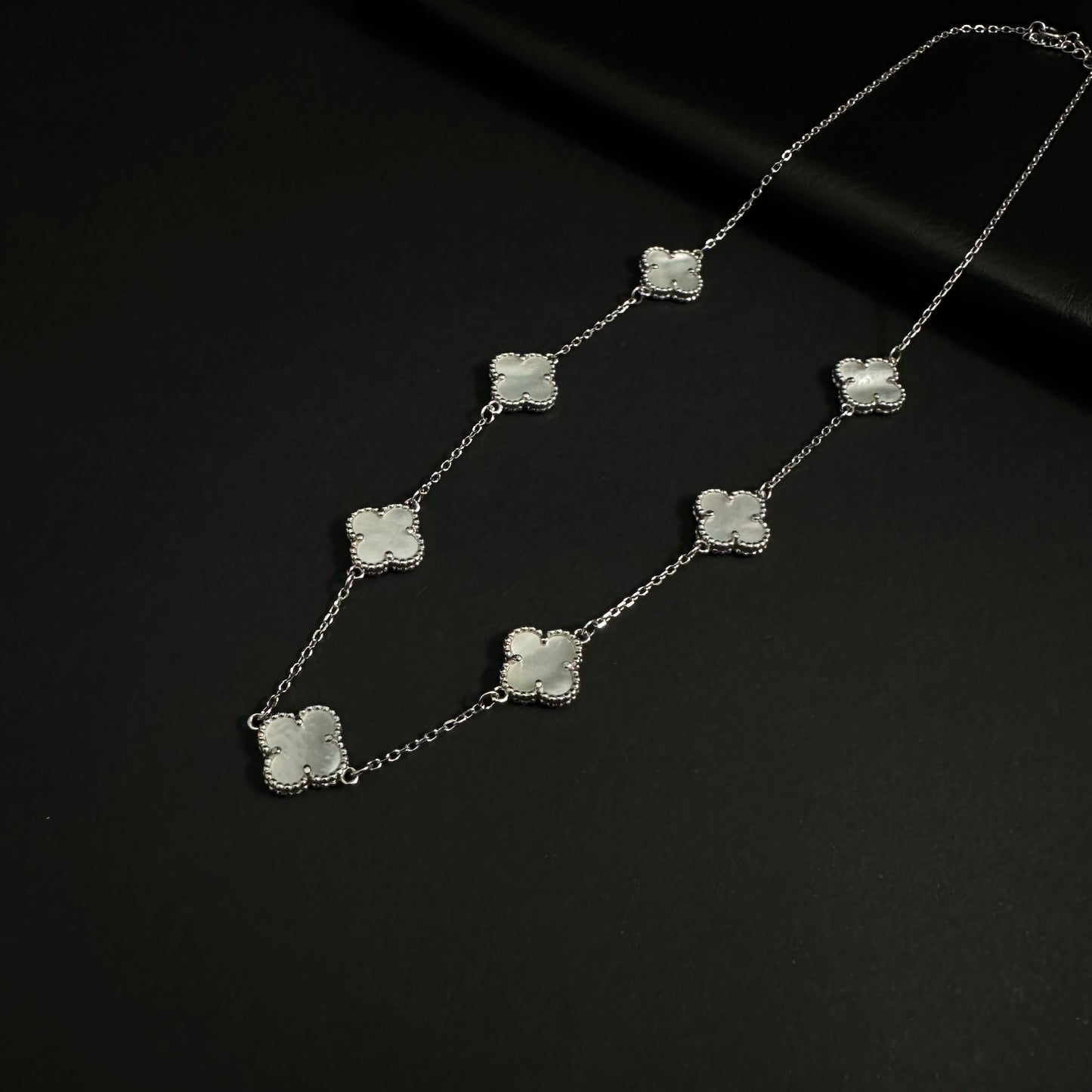 Silver White Clover Station Necklace for Women