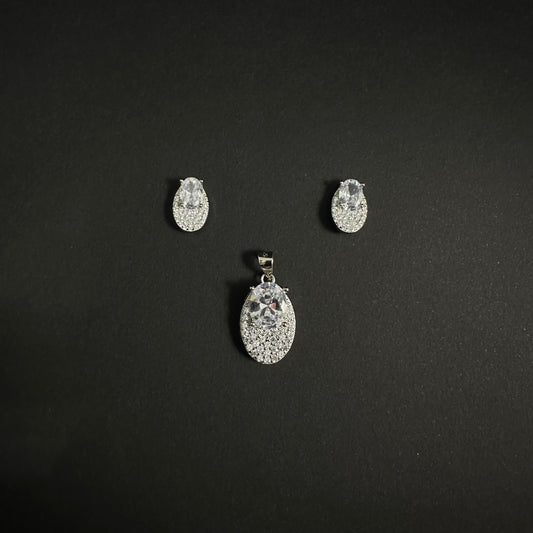 Silver Teardrop Diamond Pendant Set for Women