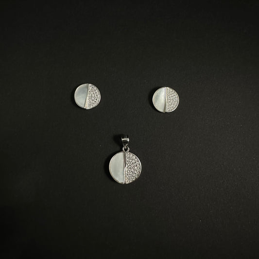 Silver Half Diamond Circle Pendant Set for Women