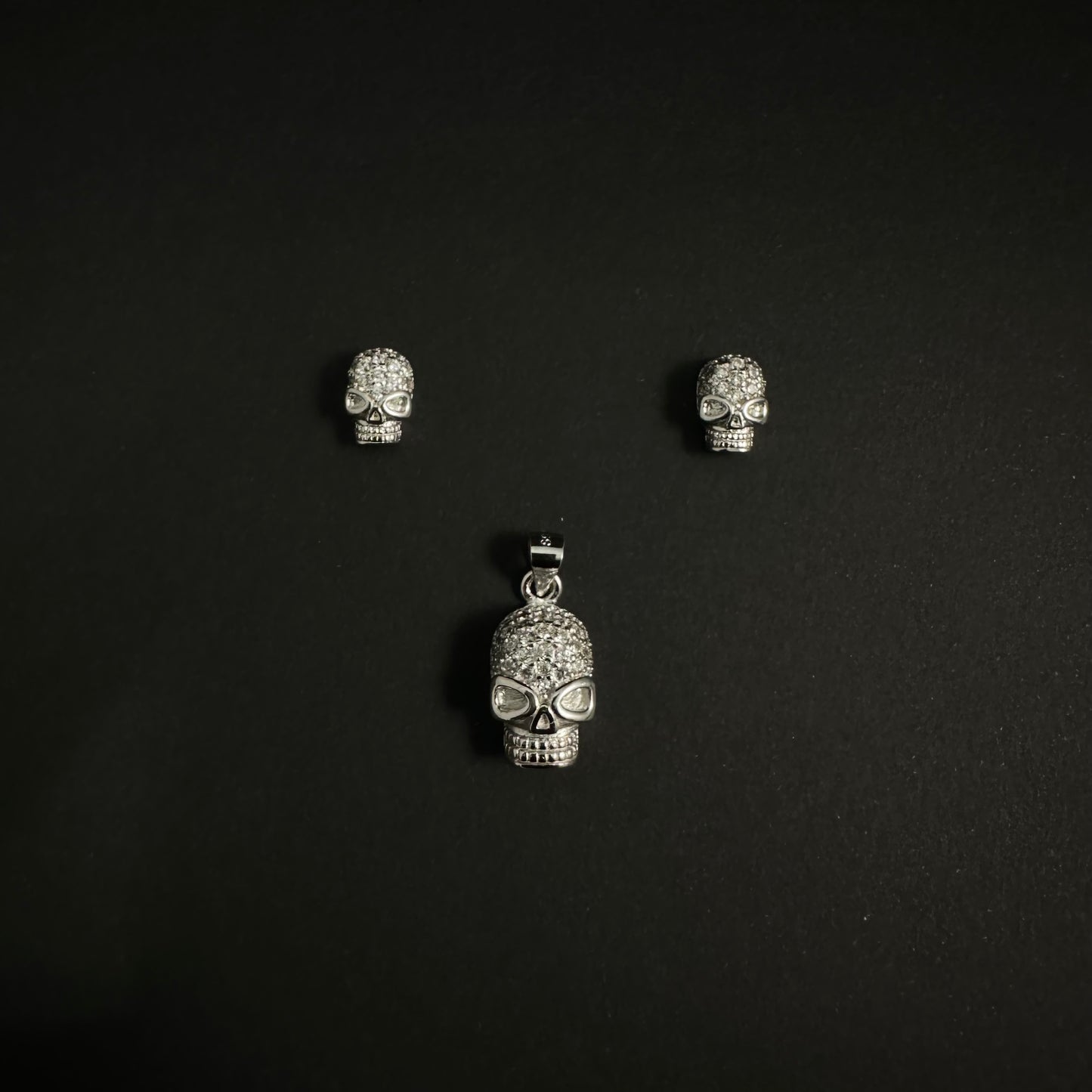 Silver Diamond Skull Pendant Set for Women