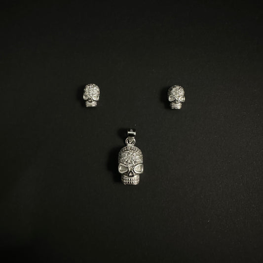 Silver Diamond Skull Pendant Set for Women