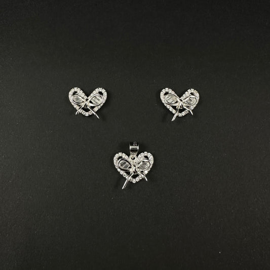 Silver Diamond Heart & Bow Pendant Set for Women