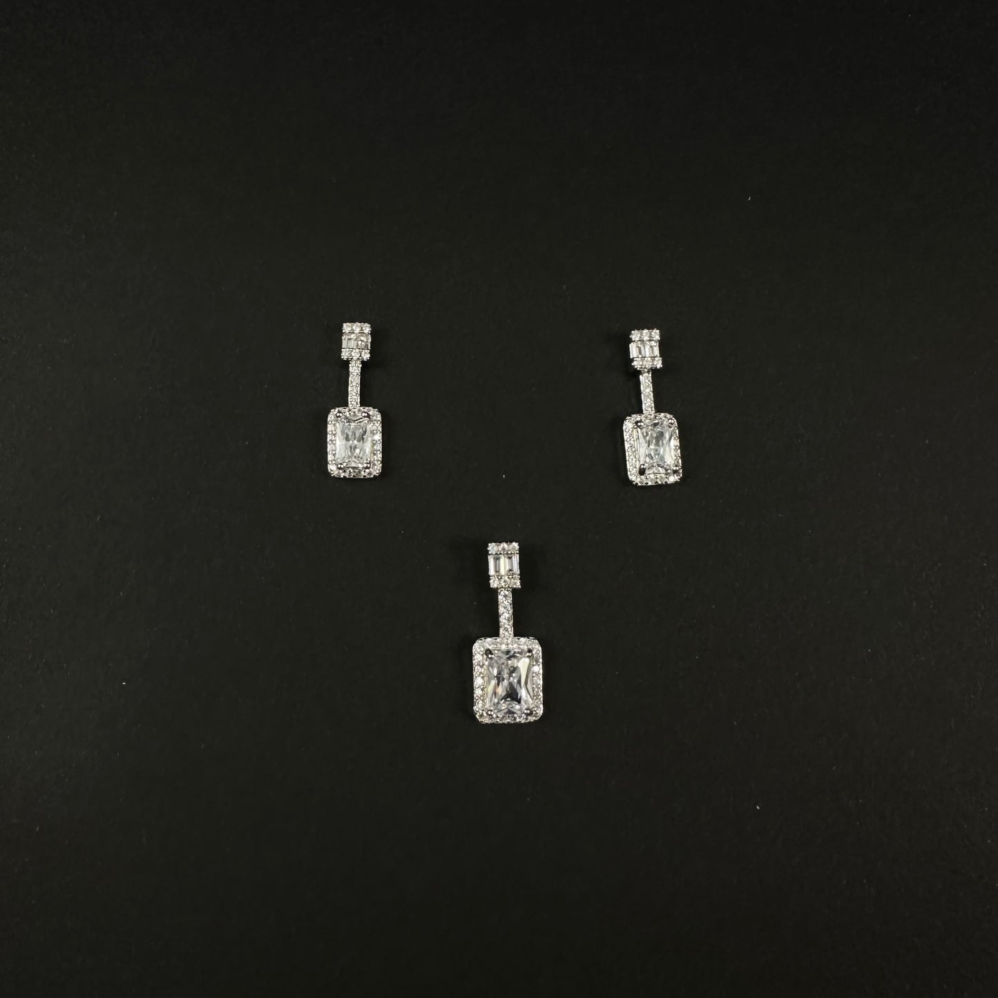 Silver Emerald-Cut Diamond Pendant Set for Women