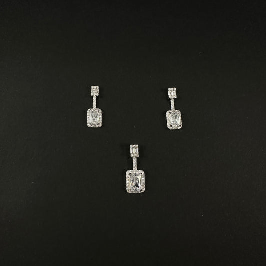 Silver Emerald-Cut Diamond Pendant Set for Women