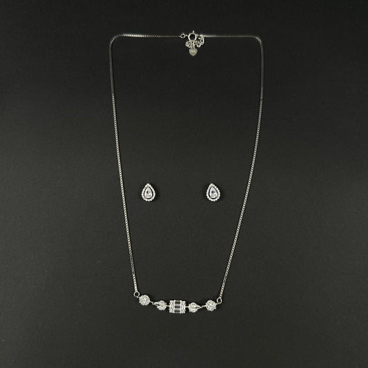 Silver Diamond Bar Necklace Set for Women