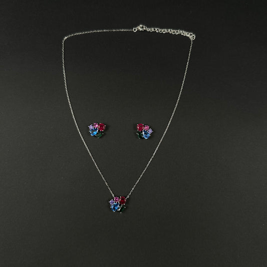 Silver Multicolor Diamond Pendant Set for Women