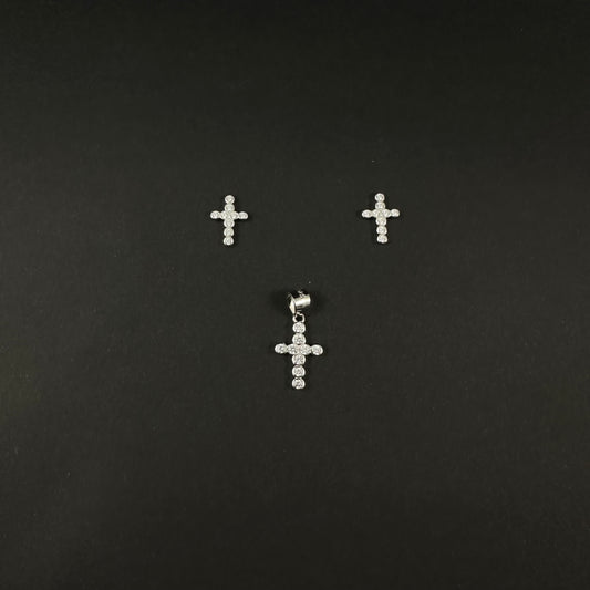 Silver Diamond Cross Pendant Set for Women