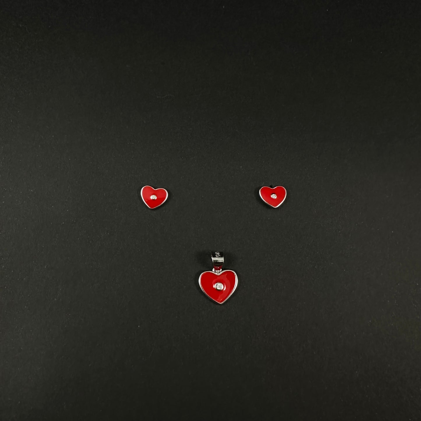 Silver Red Heart Diamond Pendant Set for Women