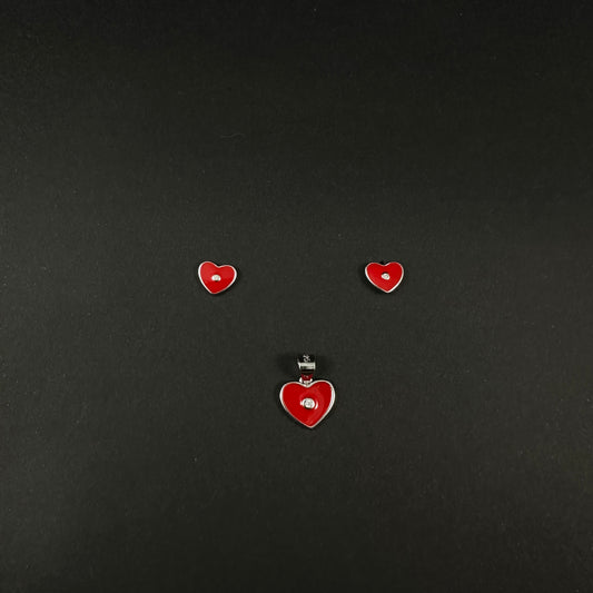 Silver Red Heart Diamond Pendant Set for Women
