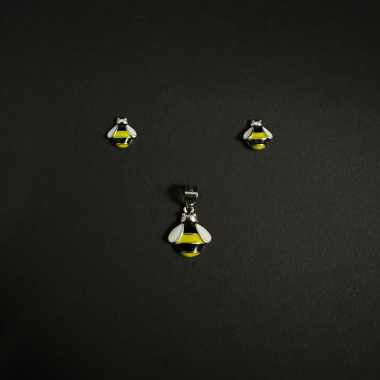 Silver Honey Bee Pendant Set for Women