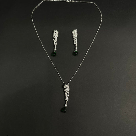 Silver Green Crystal Puma Pendant Set for Women