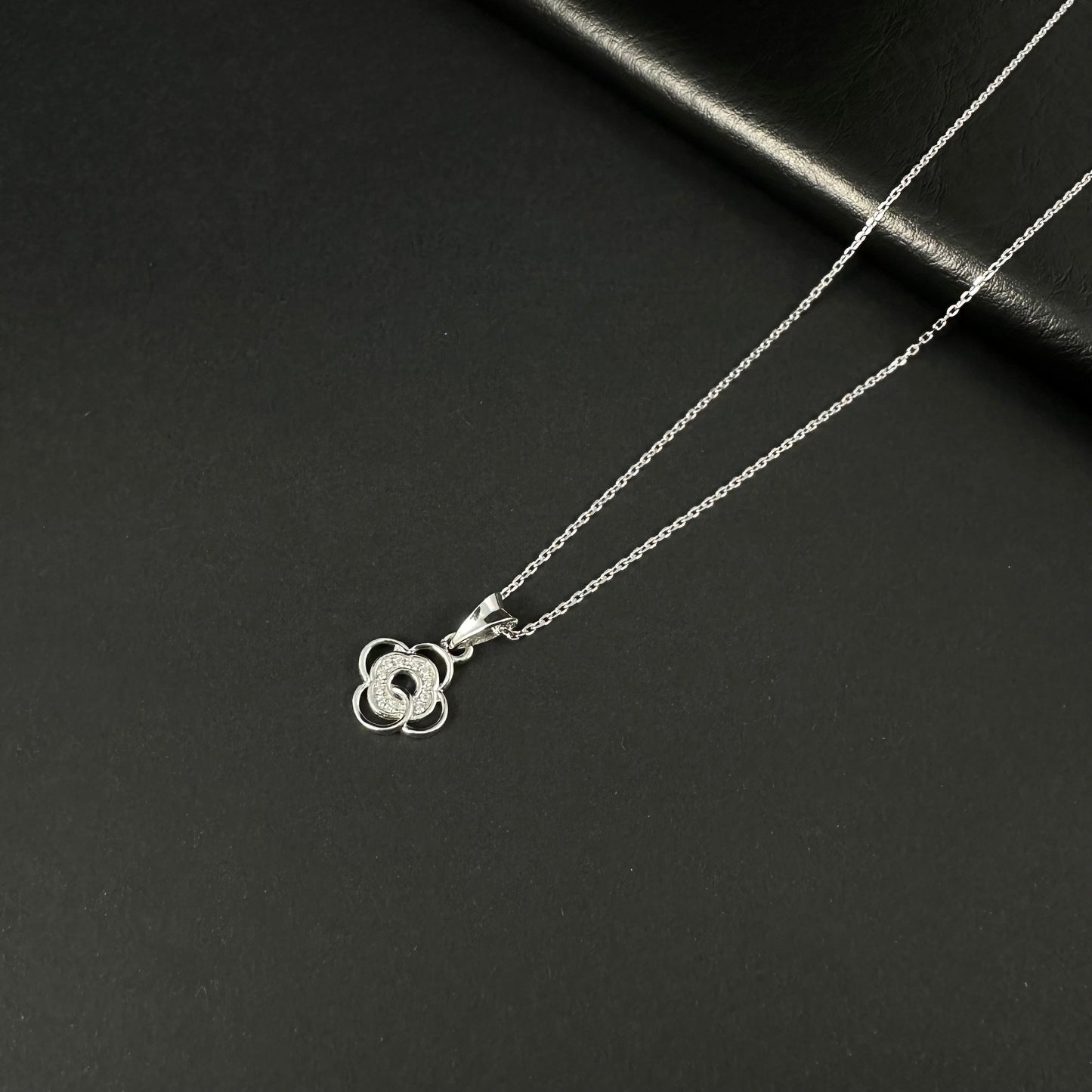 Silver Diamond Floral Pendant for Women