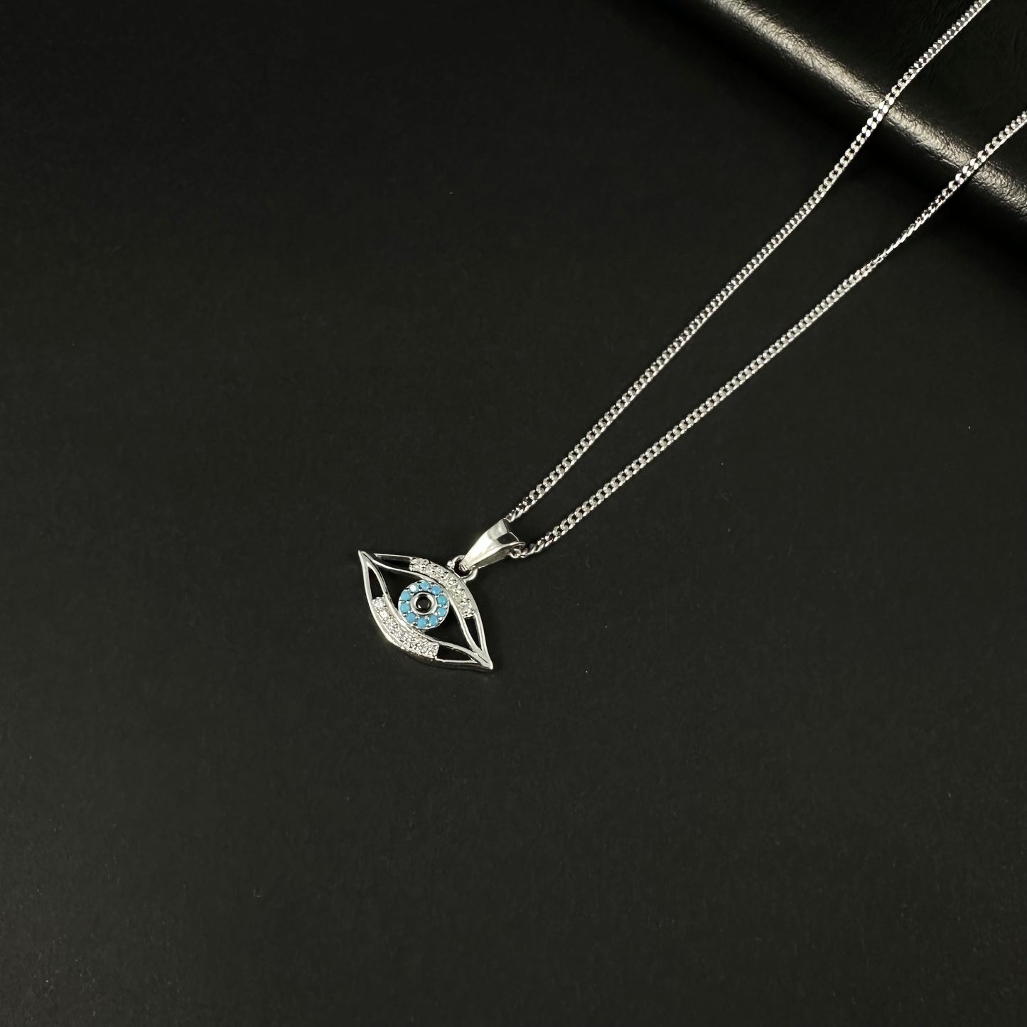 Silver Diamond Evil Eye Pendant for Women