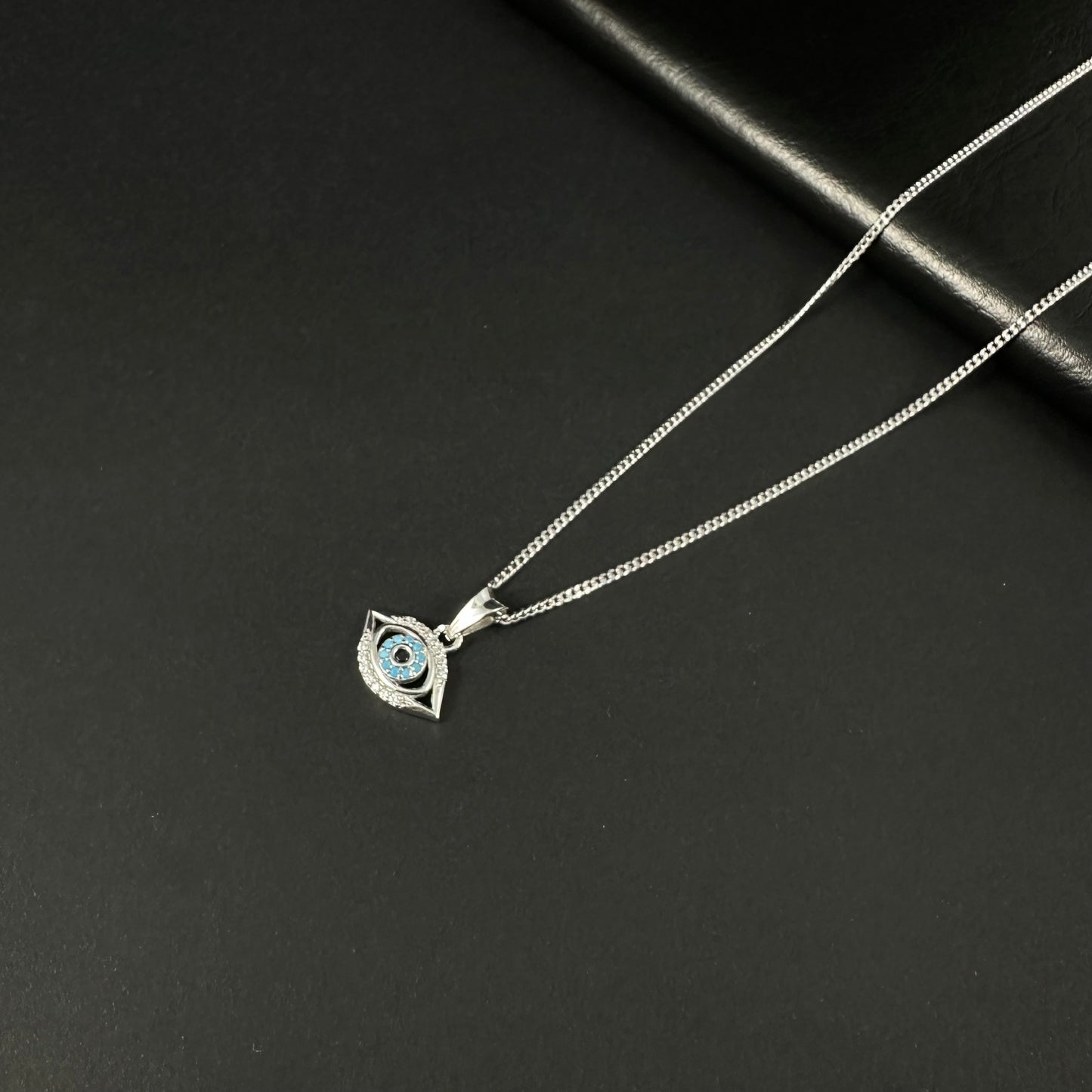 Silver Diamond Evil Eye Charm Pendant for Women