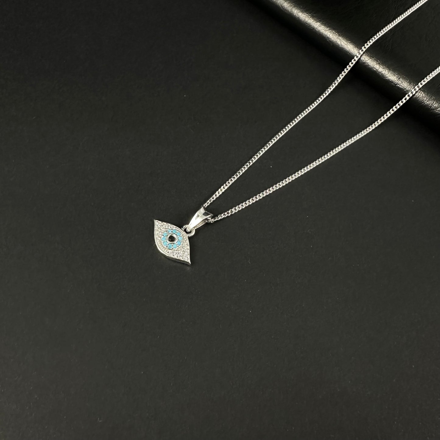 Silver Diamond Evil Eye Shield Pendant for Women
