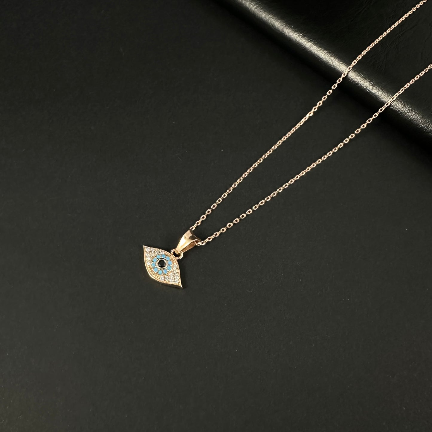 Rose Gold Diamond Evil Eye Pendant for Women