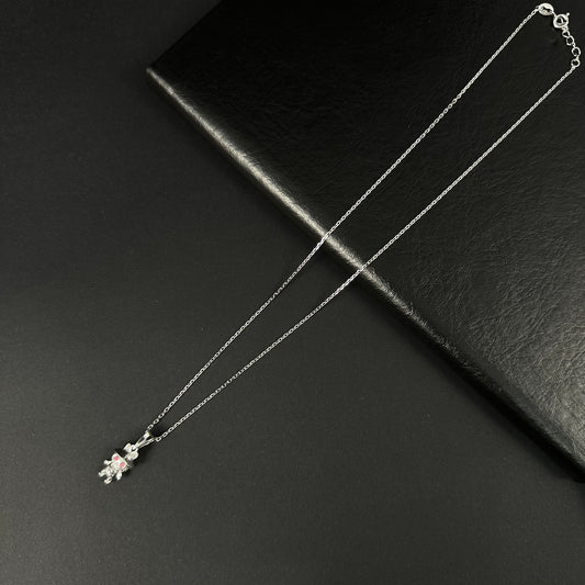 Silver Diamond Pink-Eyed Labubu Doll Pendant for Women