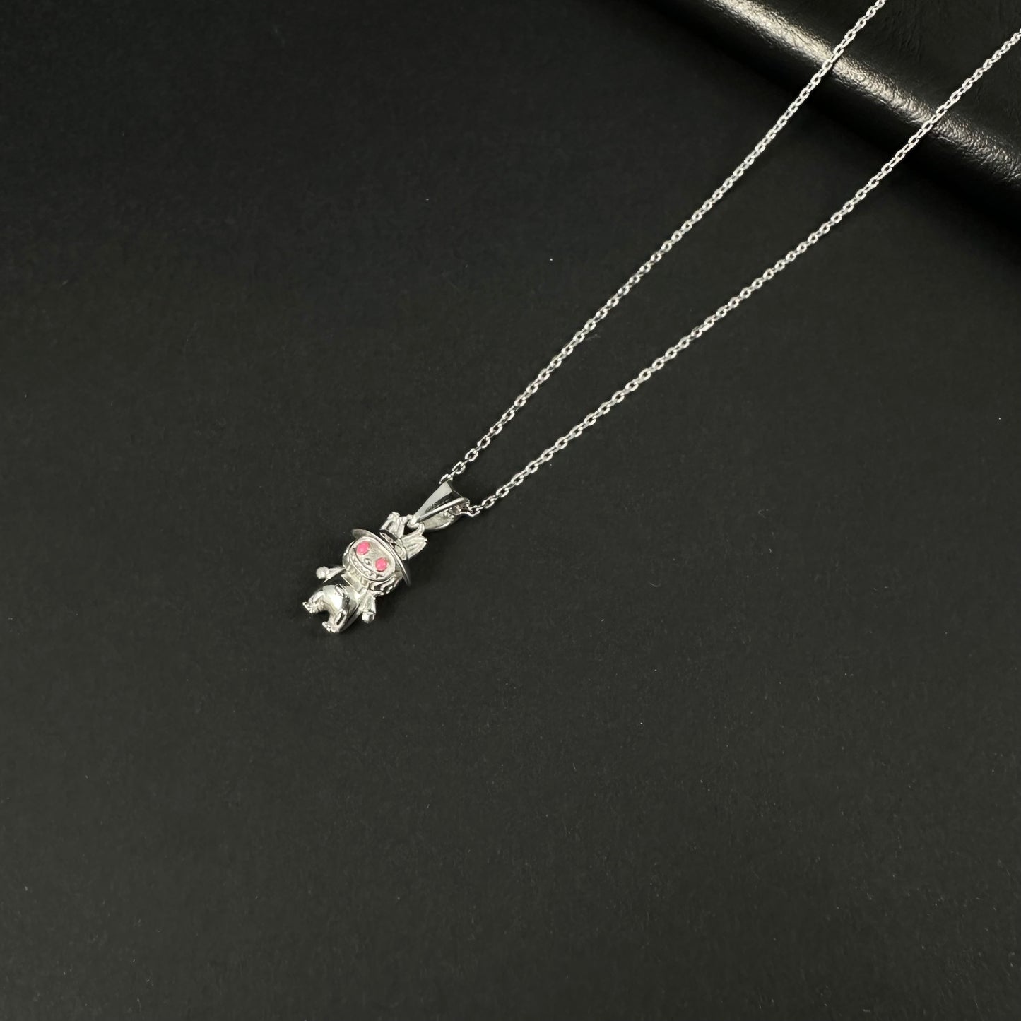 Silver Diamond Pink-Eyed Labubu Doll Pendant for Women