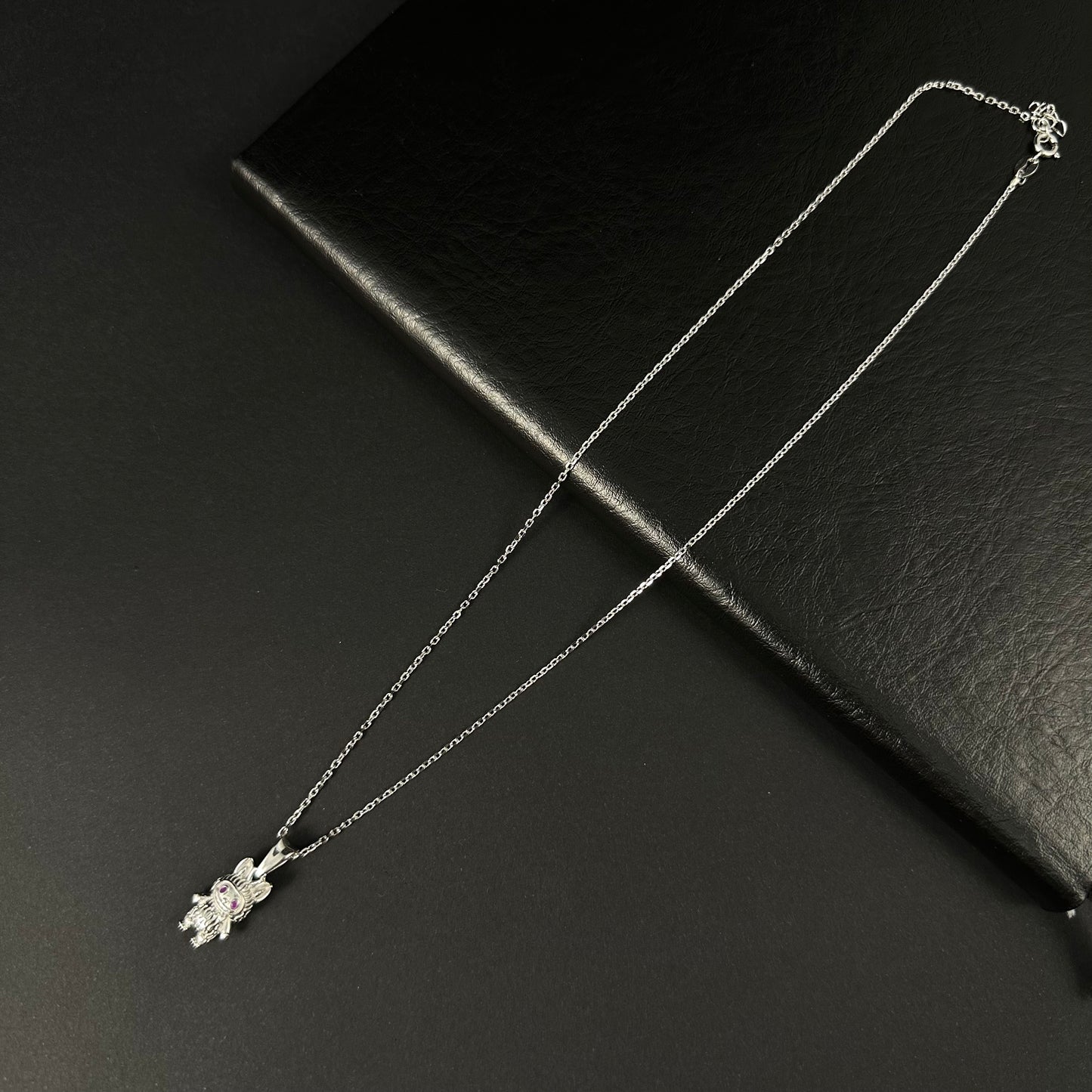 Silver Diamond Purple-Eyed Labubu Doll Pendant for Women
