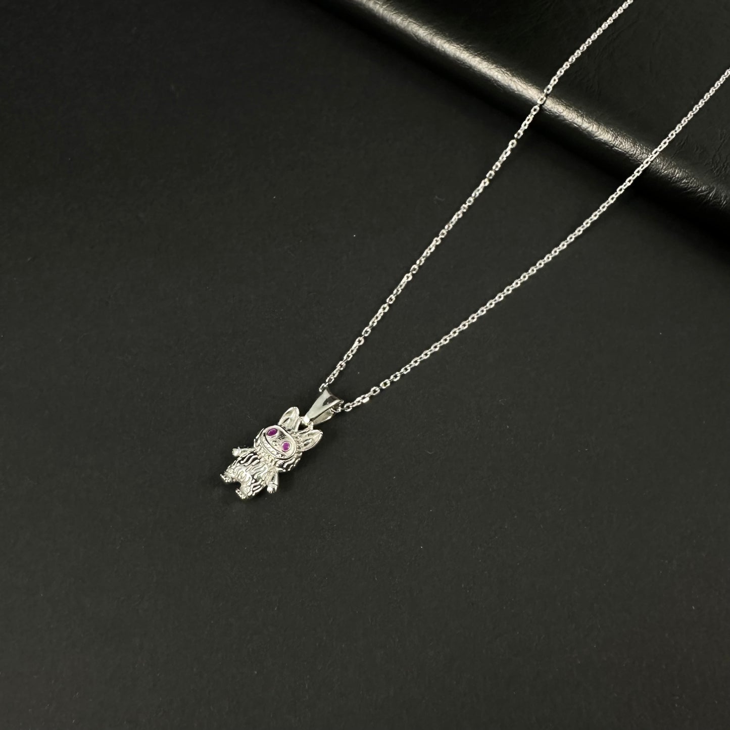 Silver Diamond Purple-Eyed Labubu Doll Pendant for Women