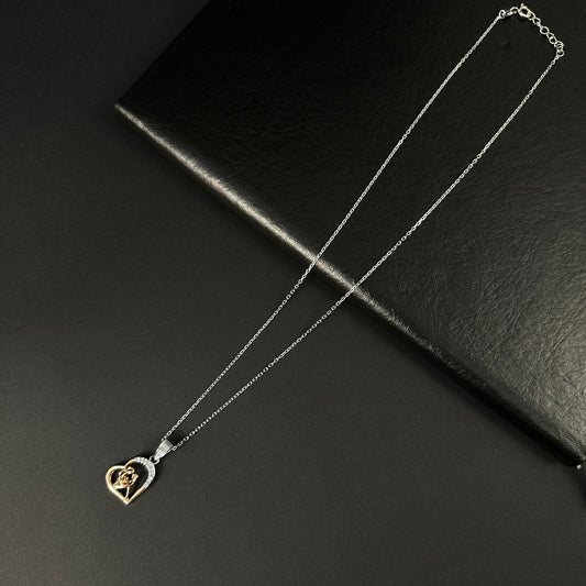 Silver & Gold Diamond Mother and Baby Heart Pendant for Women
