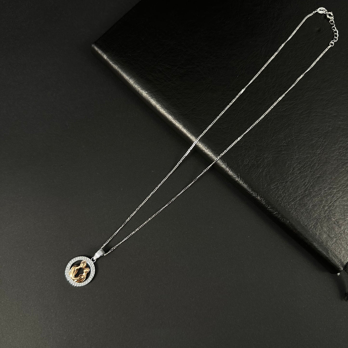 Silver & Gold Diamond Couple Love Pendant for Women