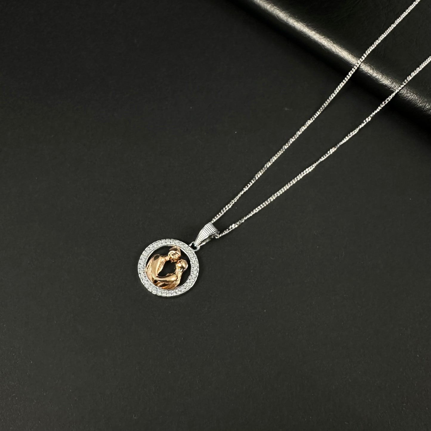 Silver & Gold Diamond Couple Love Pendant for Women
