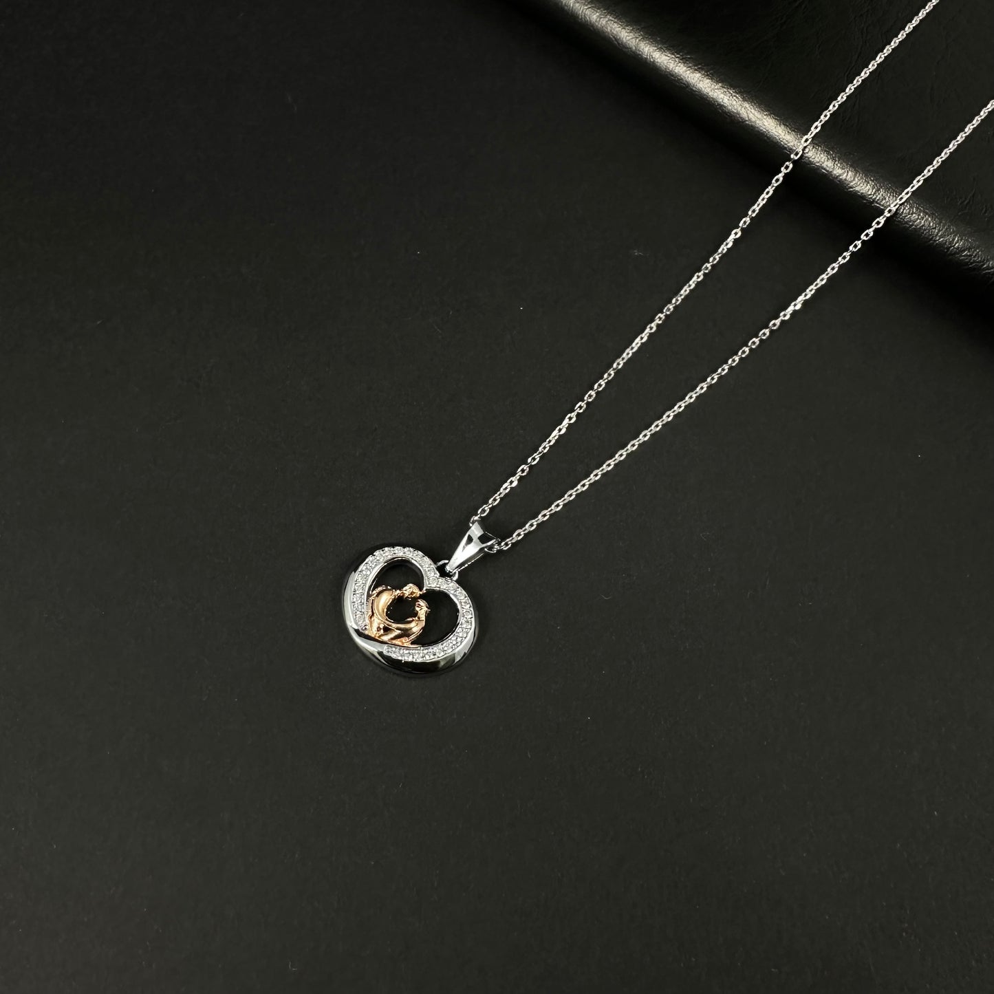 Silver & Gold Diamond Heart Shape Couple Pendant for Women