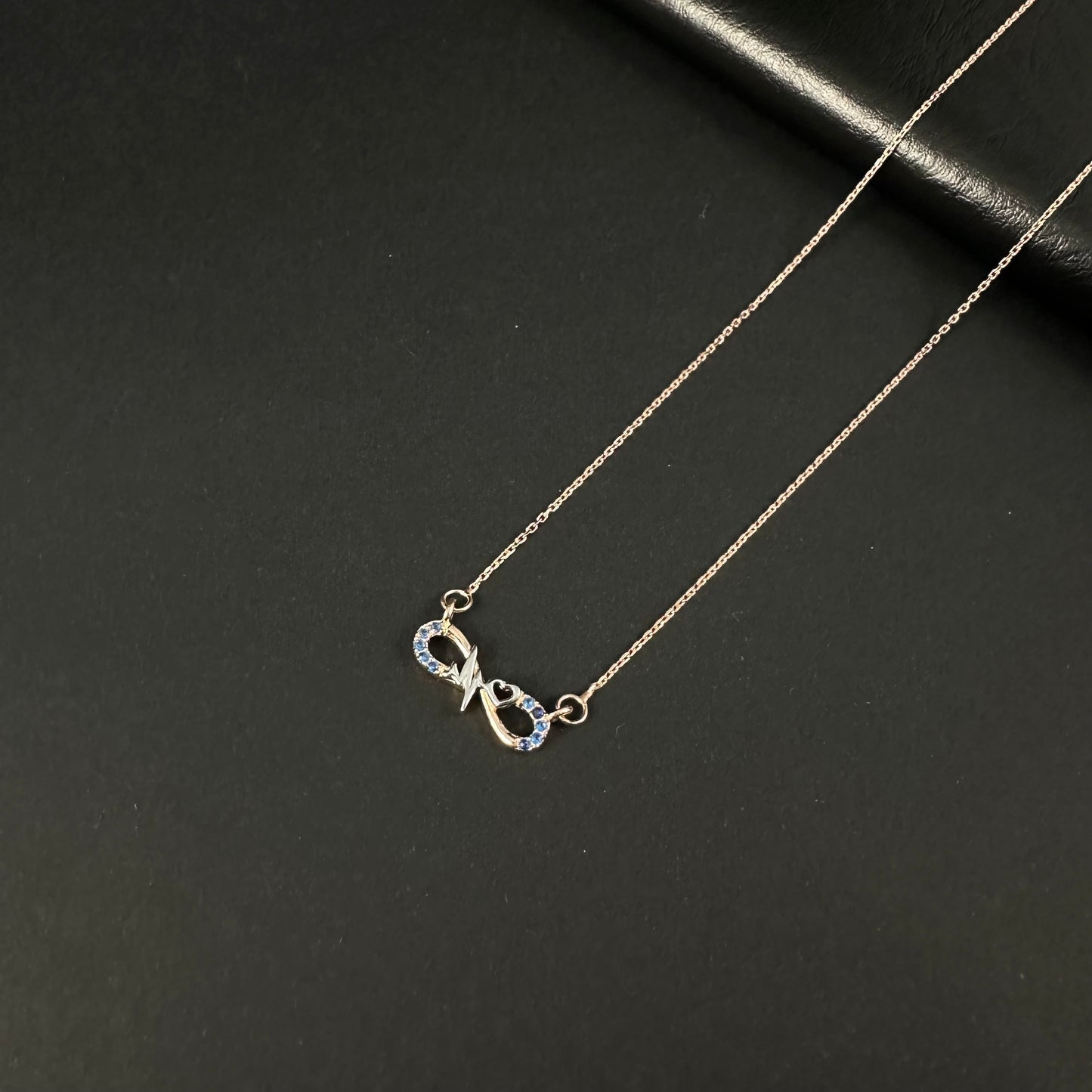 Rose Gold Blue Diamond Infinity Heartbeat Pendant for Women