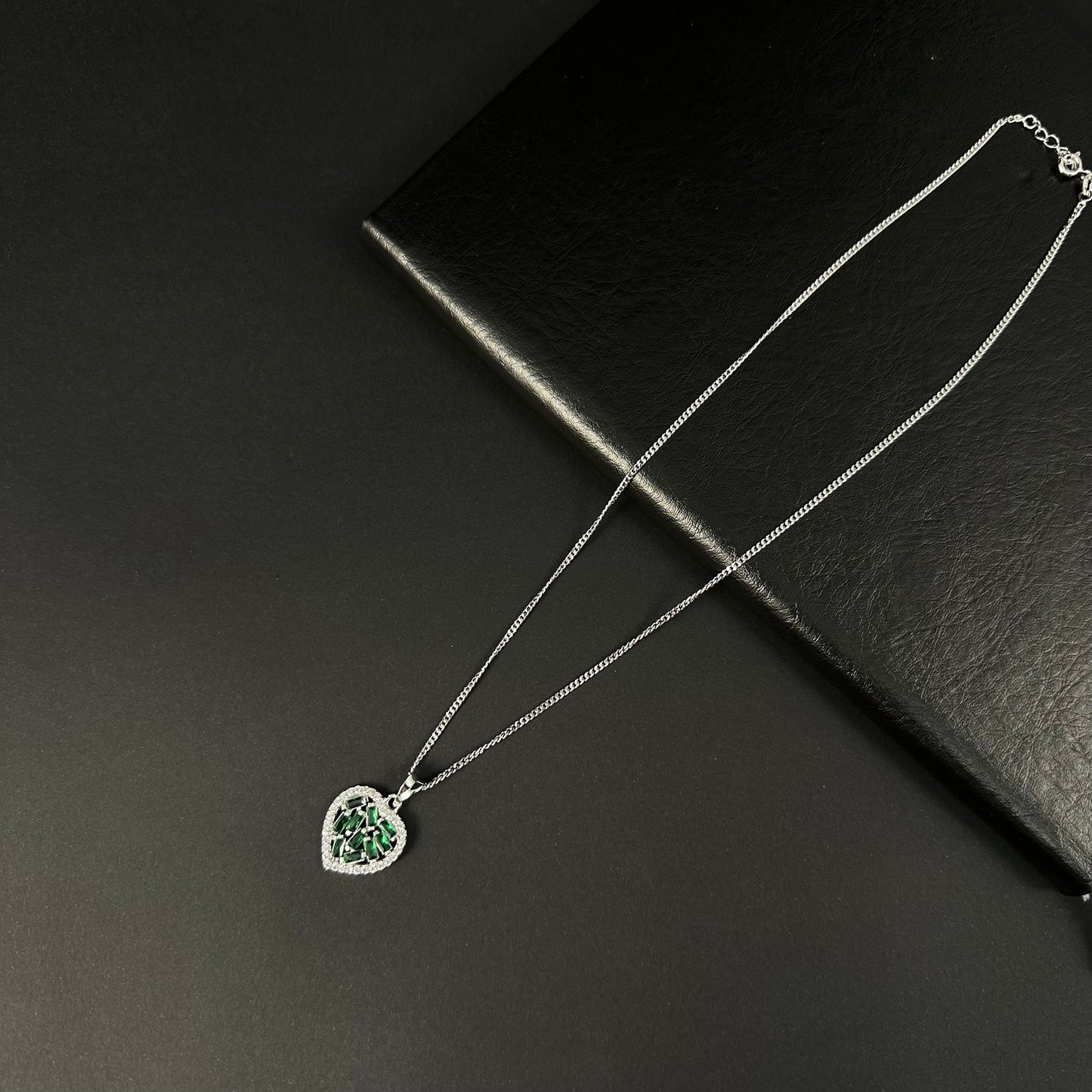 Silver Green Diamond Heart Pendant for Women