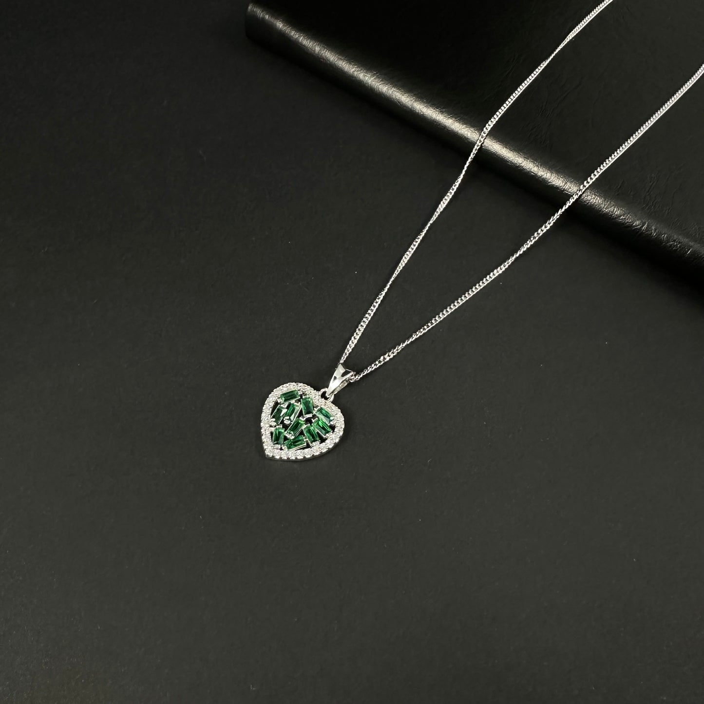 Silver Green Diamond Heart Pendant for Women