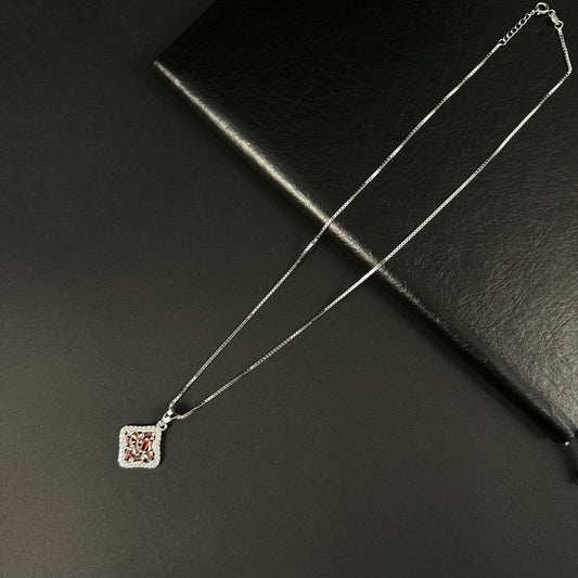 Silver Orange Diamond Halo Pendant for Women
