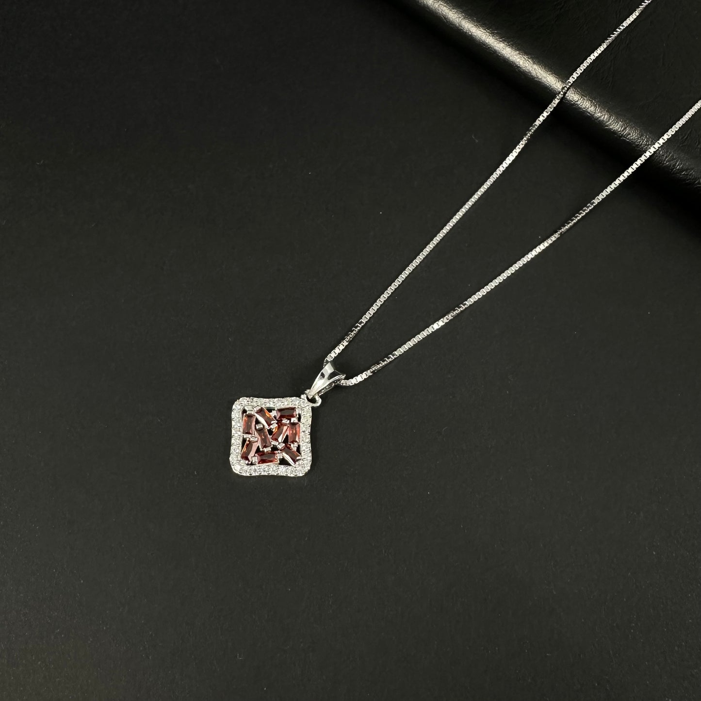 Silver Orange Diamond Halo Pendant for Women
