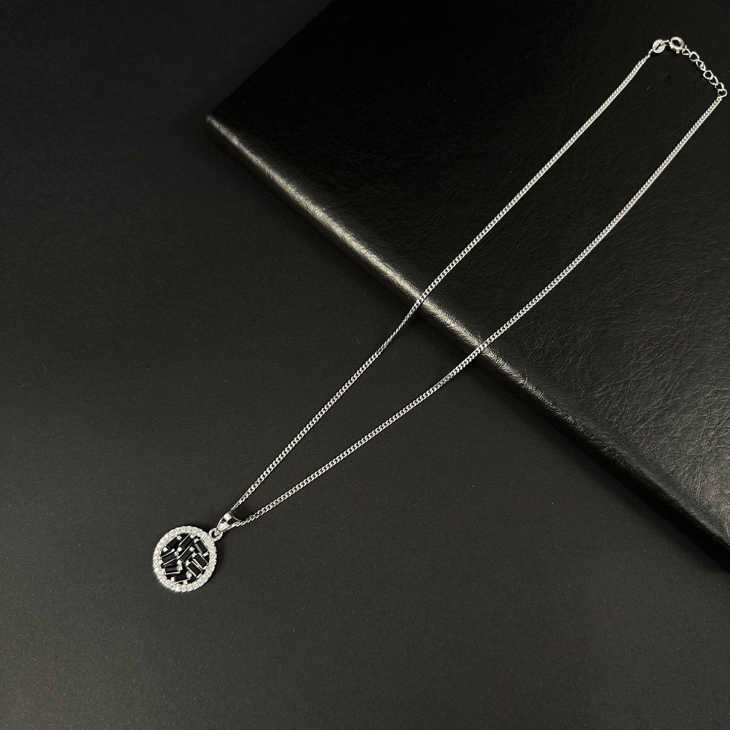 Silver Black Diamond Circle Halo Pendant for Women