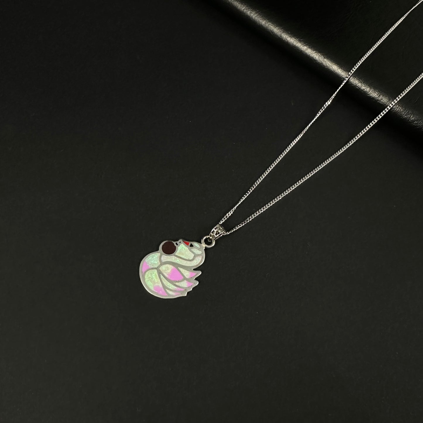 Silver White & Pink Swan Pendant for Women