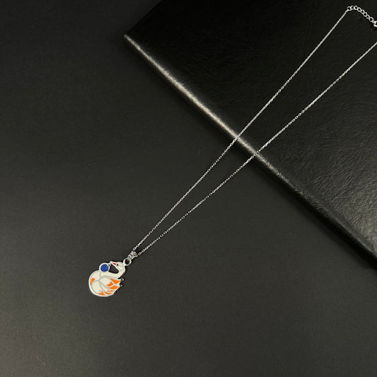 Silver White & Orange Swan Pendant for Women