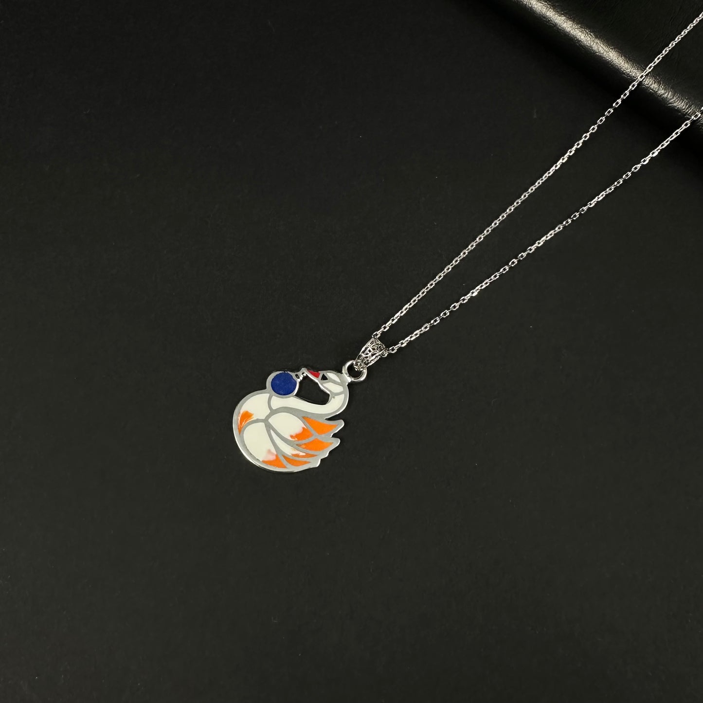 Silver White & Orange Swan Pendant for Women