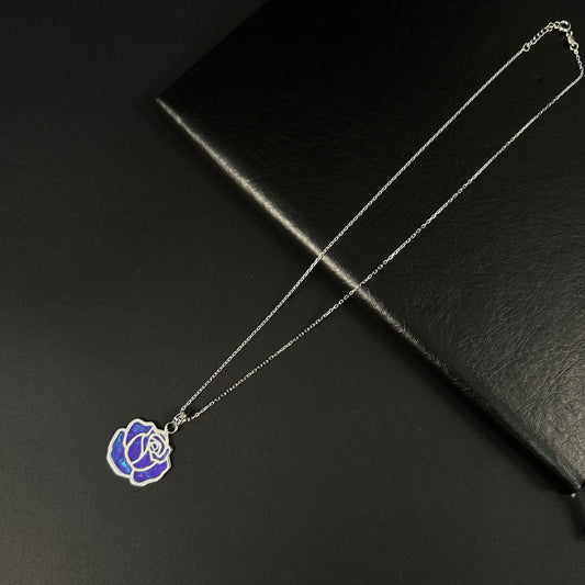 Silver Purple Rose Blossom Pendant for Women