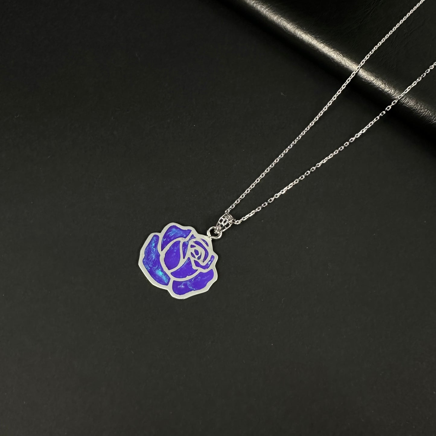 Silver Purple Rose Blossom Pendant for Women