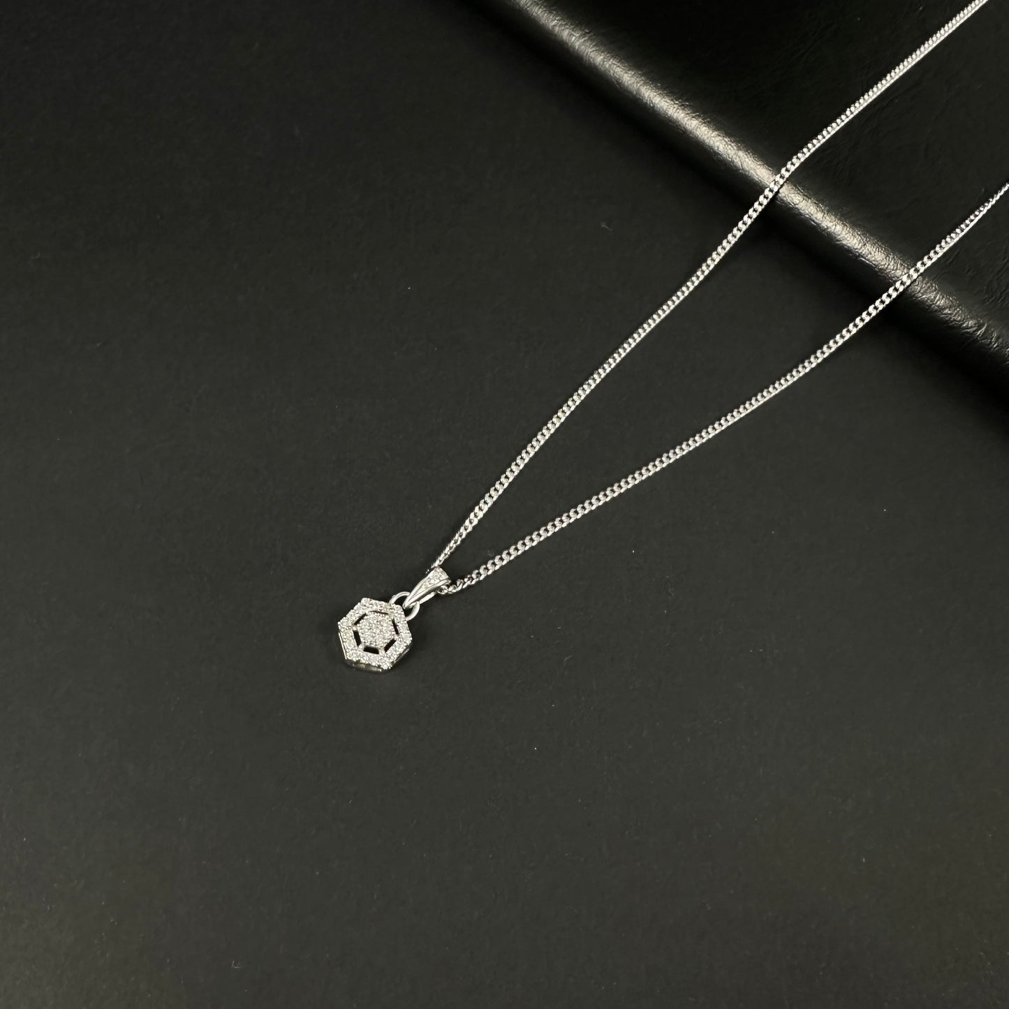 Silver Diamond Geometric Hexagon Pendant for Women