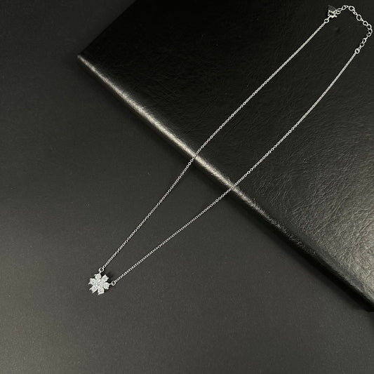 Silver Diamond Floral Snowflake Pendant for Women