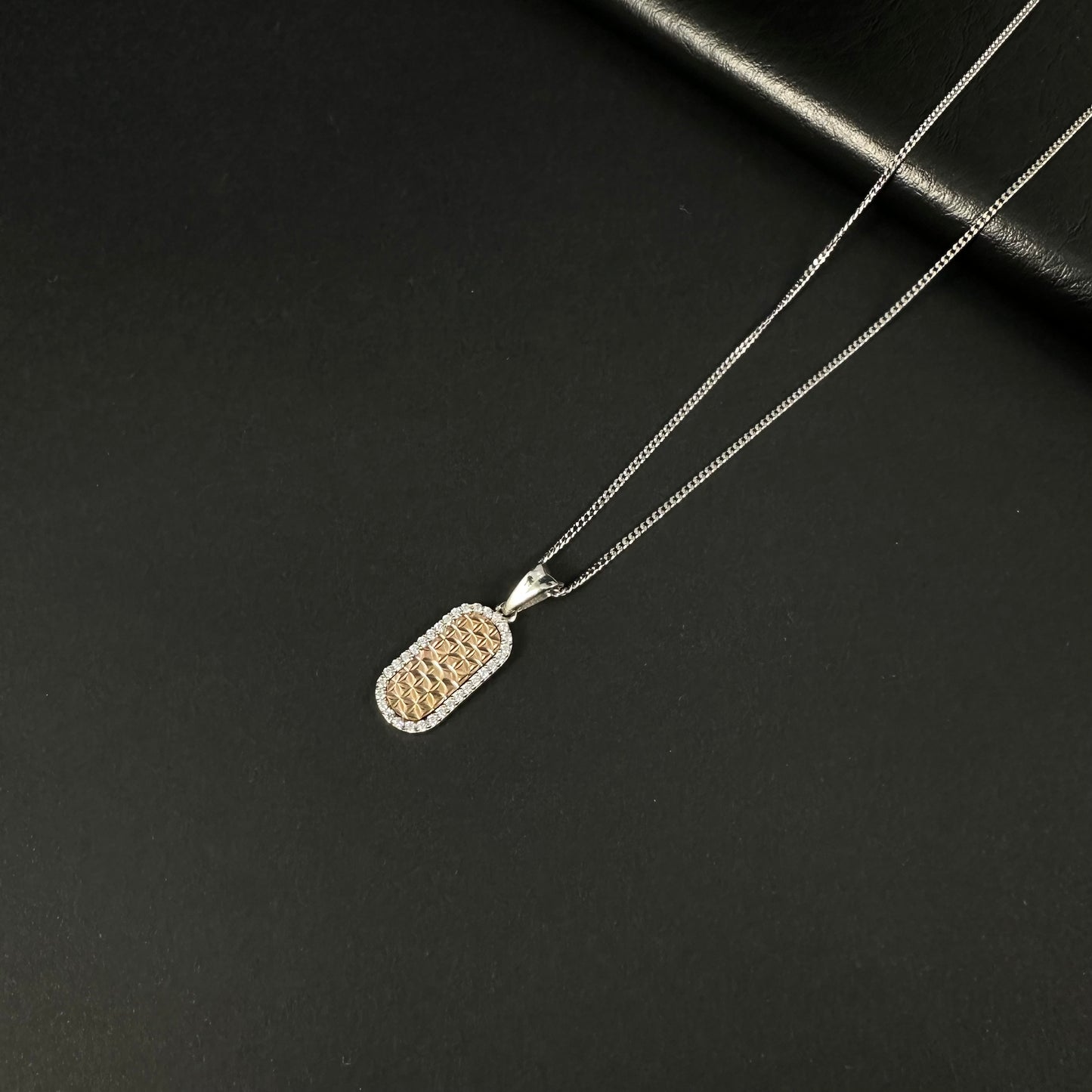 Silver Rose Gold Diamond Bar Pendant for Women